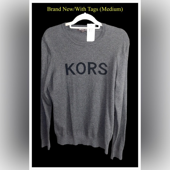Michael Kors Men Embroidered Logo Crewneck Sweater with Black Logo - (MEDIUM) - Picture 2 of 2